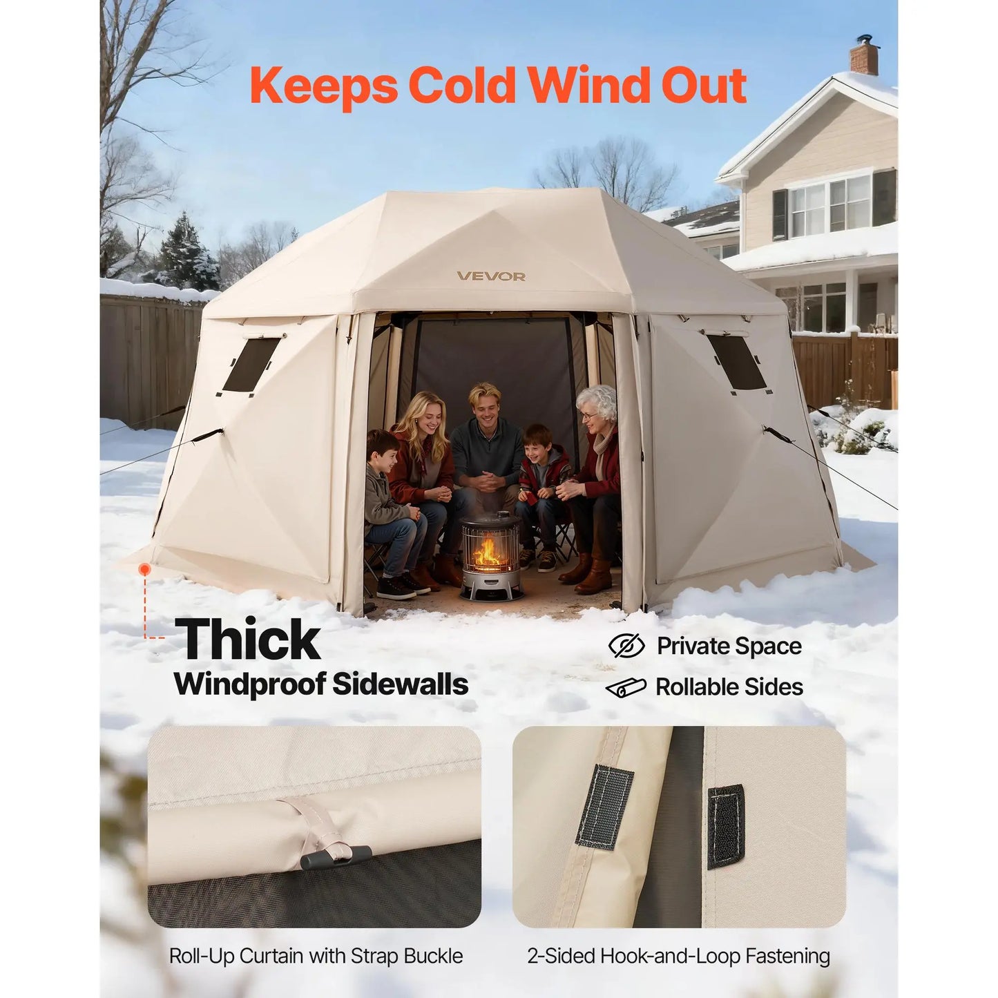 【Fathersdaygift】Vevor Pop up Gazebo Screen Tent, 15 X 15 Ft, 13-Sided Spherical Camping Canopy Tent with Removable Top & Carry Bag, Quick-Set & Bite-Proof, Screen House Sun Shelter for 12-15 Persons, Beige
