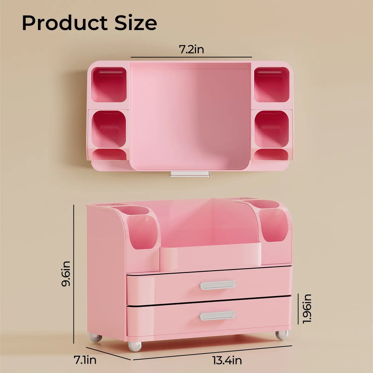 Makeup Organizer for Vanity with 2 Large Drawers, Cosmetic Display Case with Brush Holders, Easy to Storage for Bathroom Countertop Skincare, Desk Office Supplies