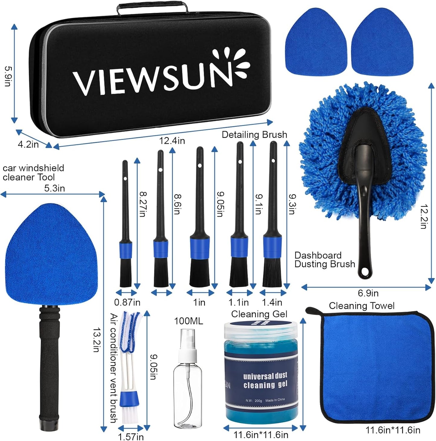 Windshield Cleaner Tool, 14Pcs Car Interior Cleaning Kit, Car Detailing Kit Interior Cleaner, Car Detailing Brushes, Car Cleaning Gel, inside Cleaning Supplies Accessories for Women Men