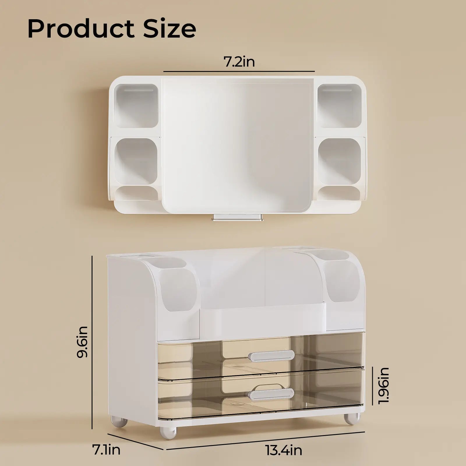 Makeup Organizer for Vanity with 2 Large Drawers, Cosmetic Display Case with Brush Holders, Easy to Storage for Bathroom Countertop Skincare, Desk Office Supplies