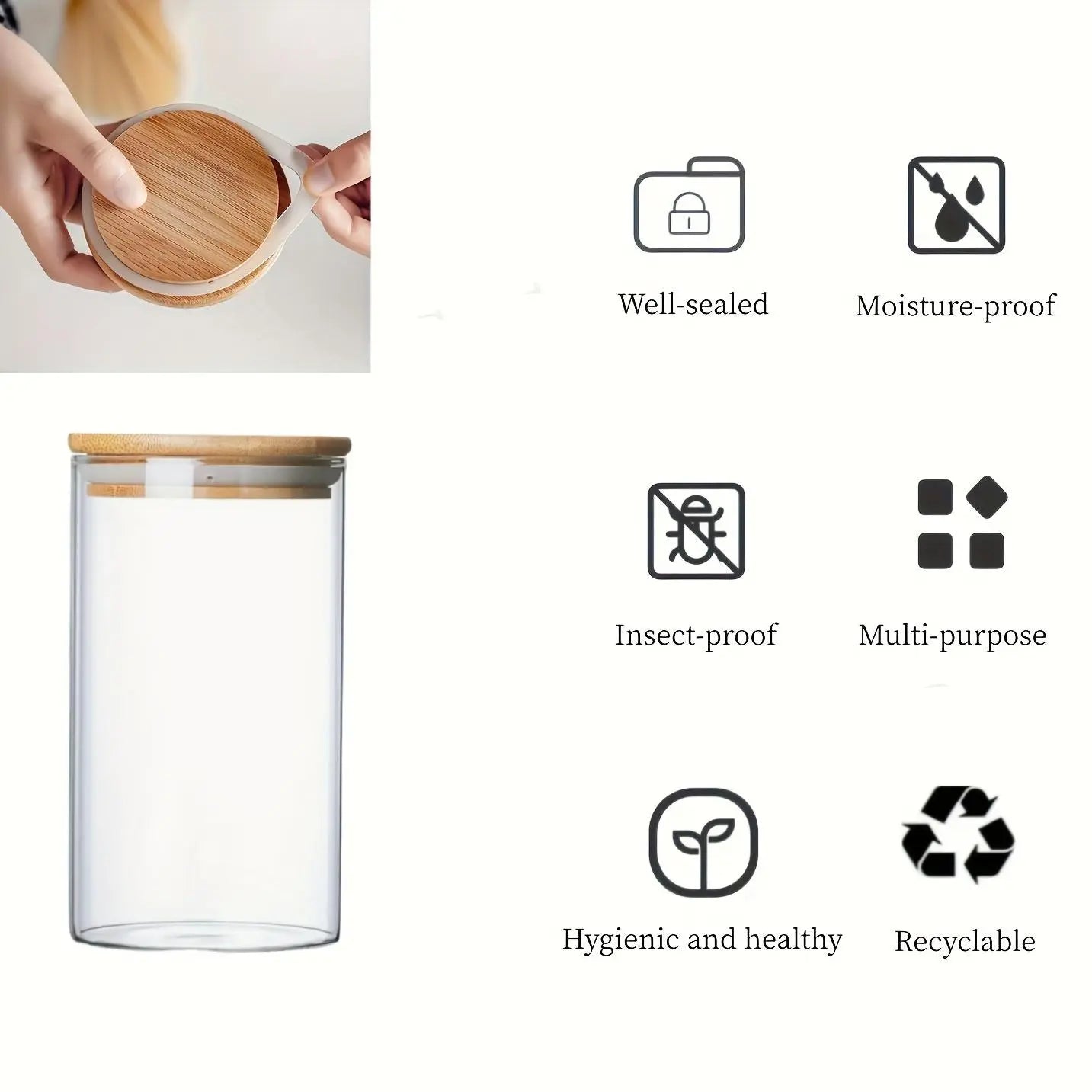 Glass Storage Jar with Wooden Lid, 1/2/3/4 Counts Clear Container, Food Storage Box for Spice, Tea, Coffee, Spice, Candy, Cookie, Glass Kitchen Canisters, Home Organization Containers