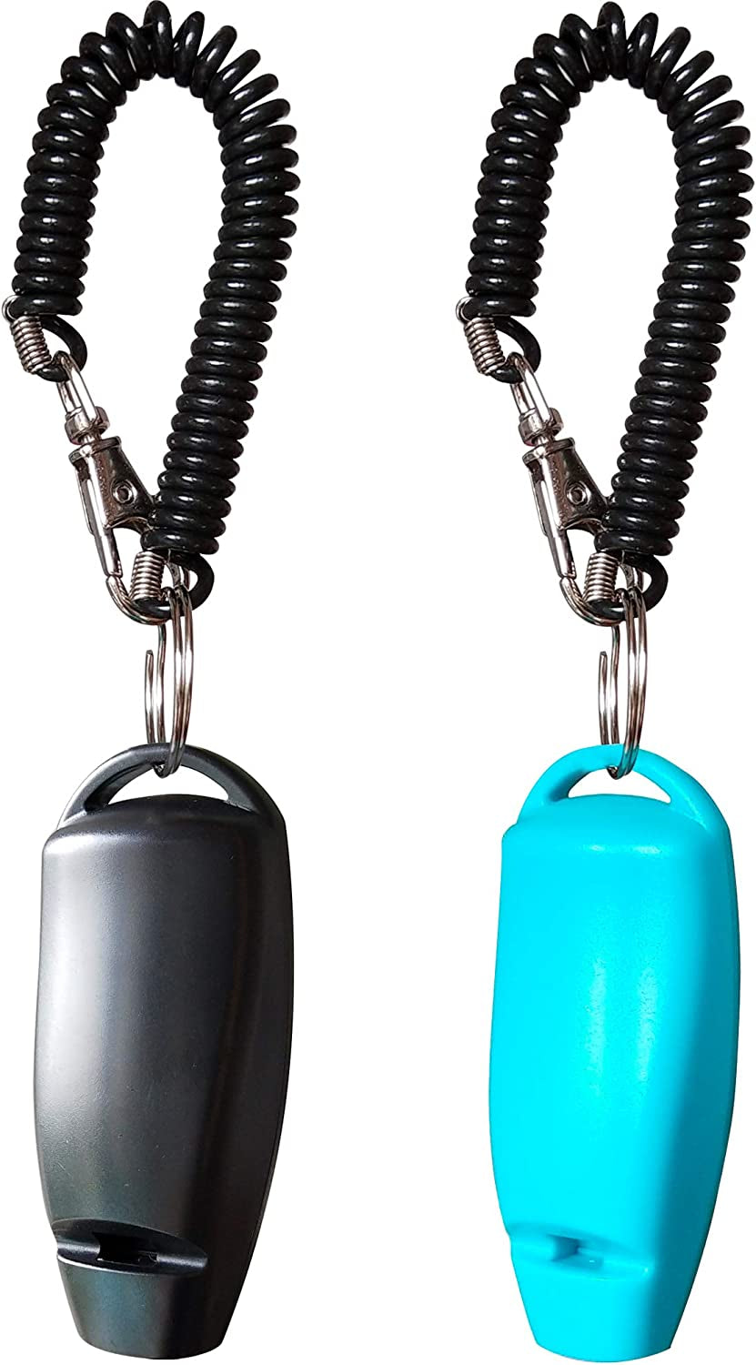 Pet Training Clicker Whistle with Wrist Strap - Dog Training Clickers (Black + Blue)