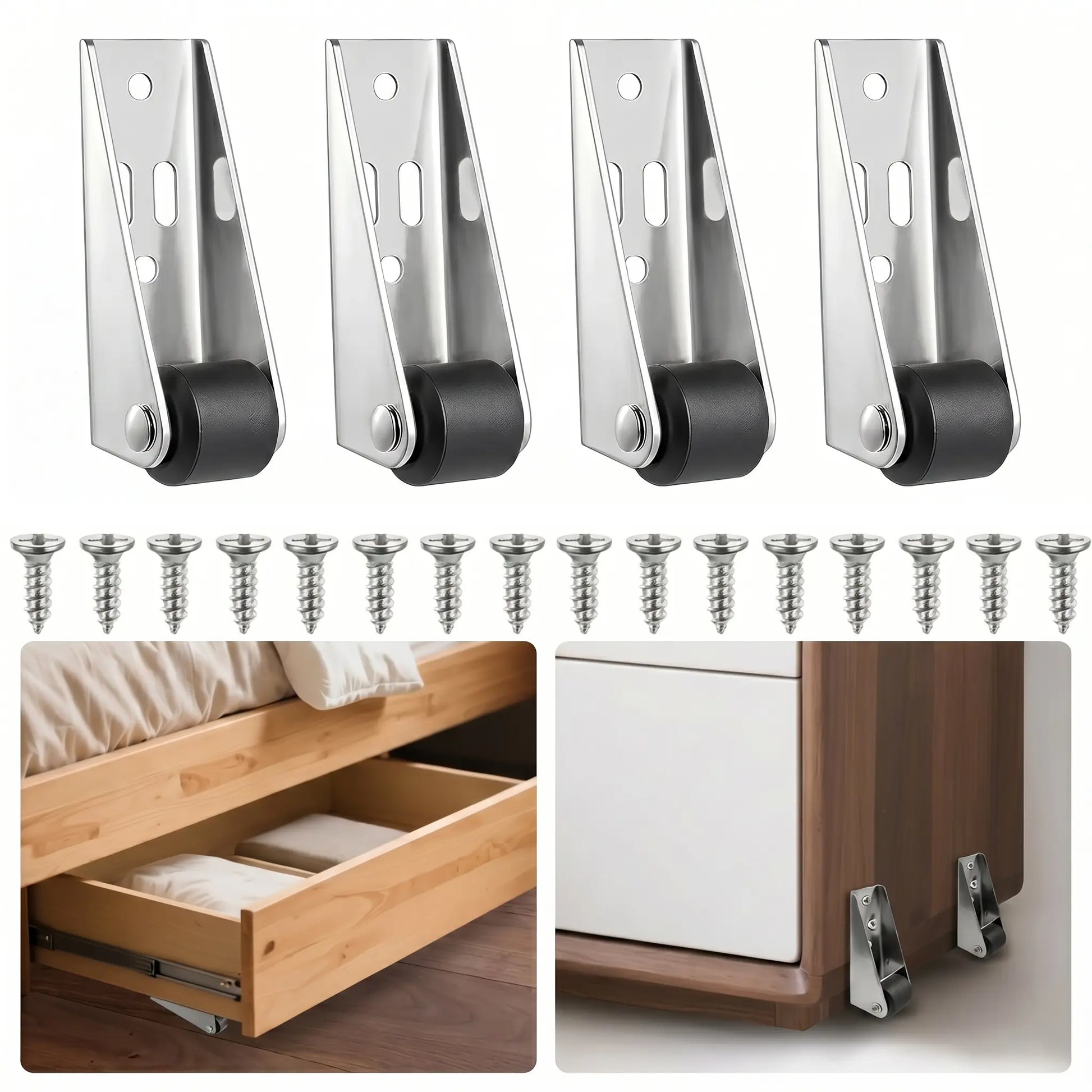 2 Pcs Multifunctional 0.9" Low Profile Fixed Casters, Small Wheels for Wooden Furniture & Bedroom Door Sinking Fix