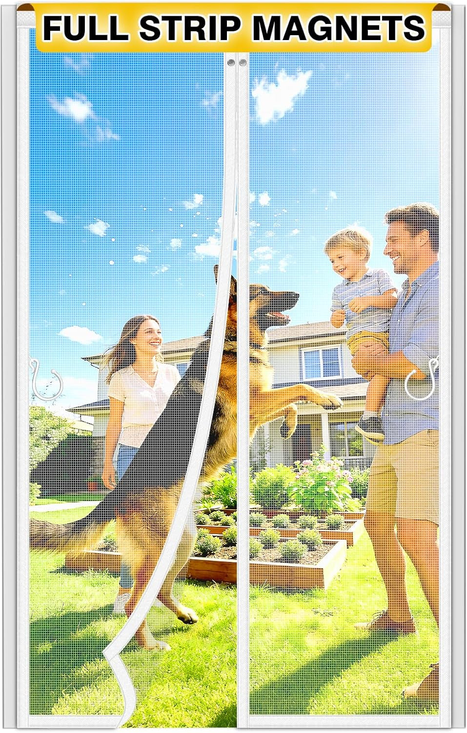 Upgraded Magnetic Screen Door, Heavy Duty Fiberglass Mesh, Quick Close Full Strip Magnets, Door Screen Magnetic Closure for Single Door Size 36 X 80 Inch, Screen Door Size 39 X 82 Inch White