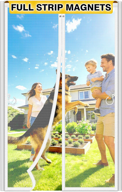 Upgraded Magnetic Screen Door, Heavy Duty Fiberglass Mesh, Quick Close Full Strip Magnets, Door Screen Magnetic Closure for Single Door Size 36 X 80 Inch, Screen Door Size 39 X 82 Inch White