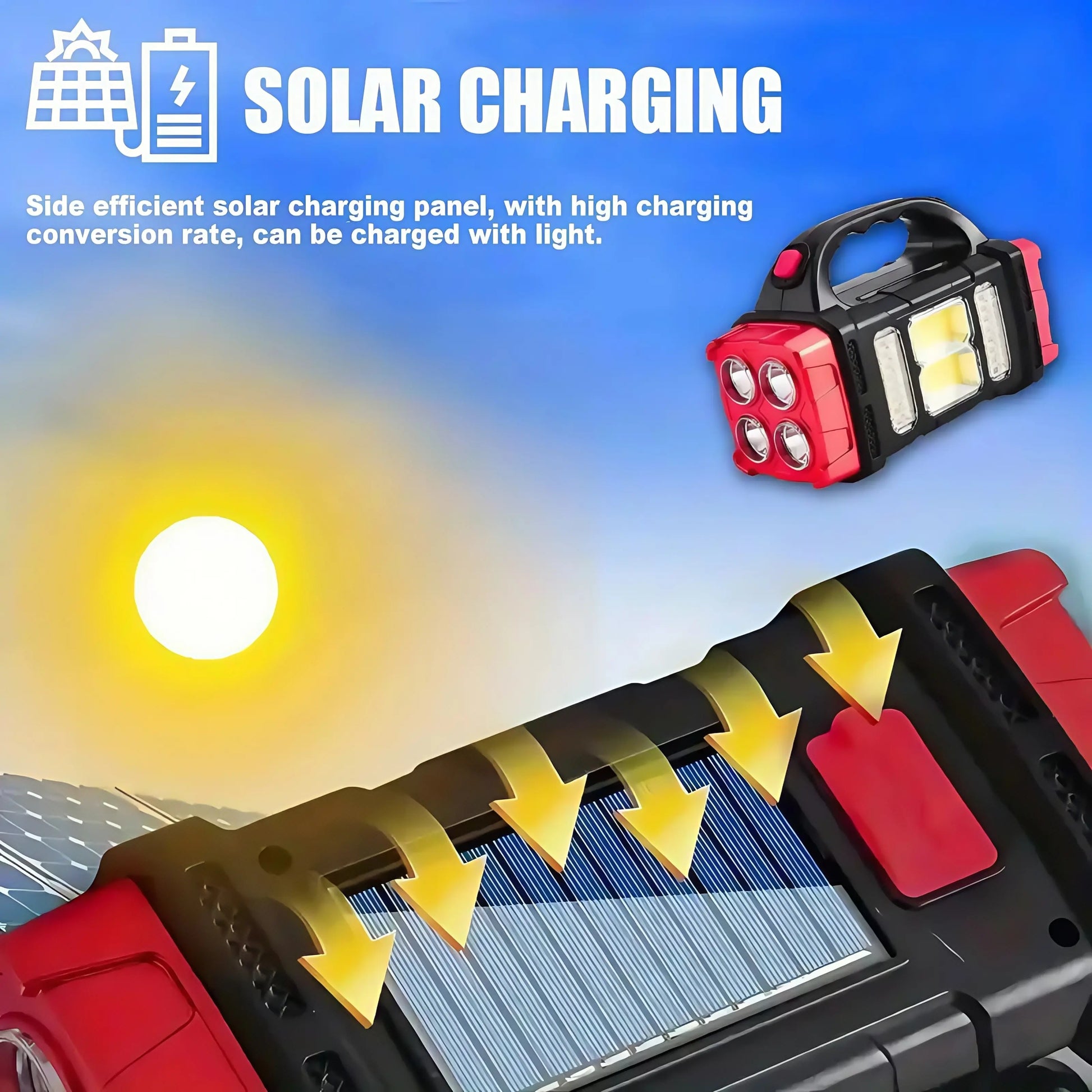 Portable Bright Solar Camping Flashlight - LED Torch with Power Bank, Long-Lasting Battery for Hiking, Outdoor Adventures Multifunctional Searchlight