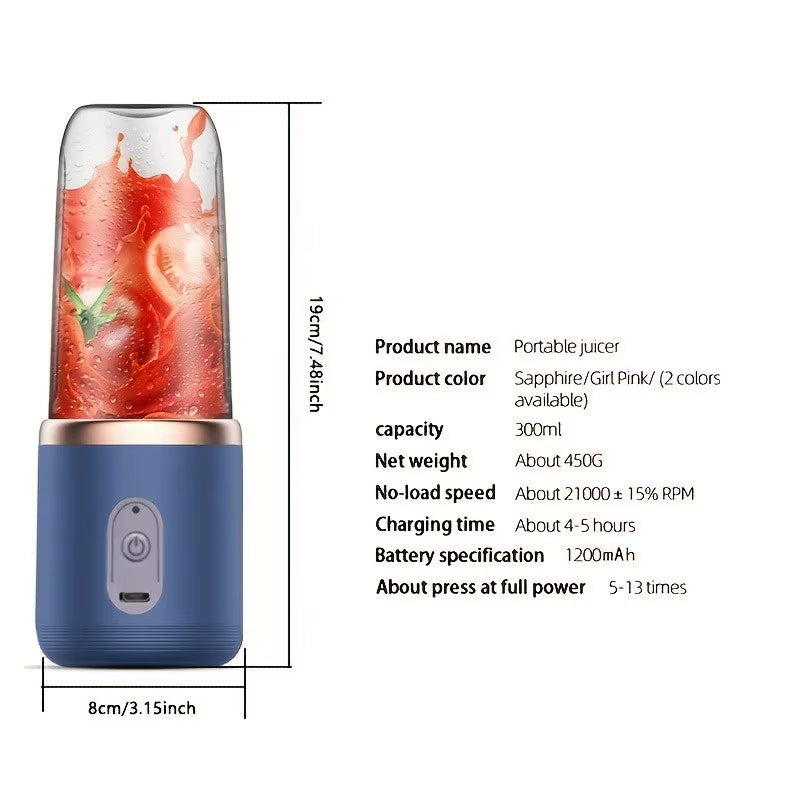 400ML Kitchen Tool Portable Small Electric Juicer Stainless Steel Blade Cup Juicer Fruit Automatic Smoothie Blender