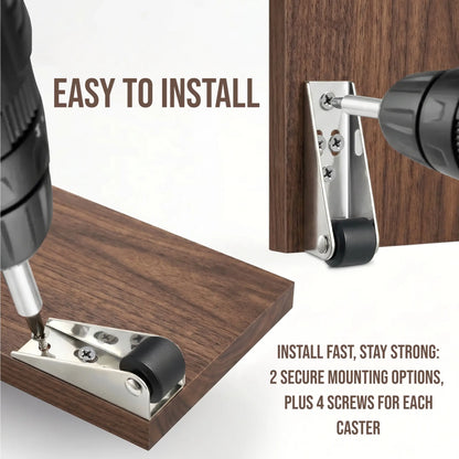 2 Pcs Multifunctional 0.9" Low Profile Fixed Casters, Small Wheels for Wooden Furniture & Bedroom Door Sinking Fix