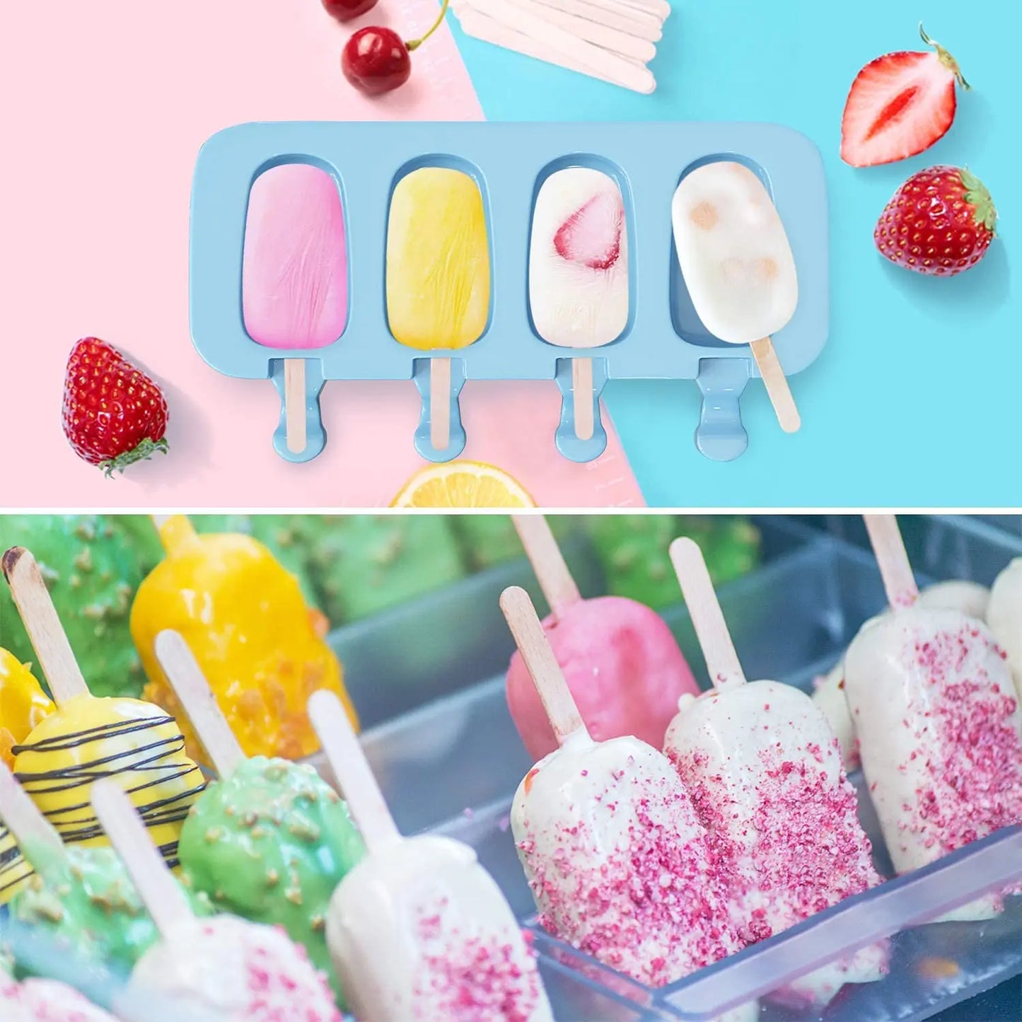 Popsicles Molds, 2 Pack Homemade Cake Pop Molds, Reusable Silicone Ice Pop Cream/ Cakesicle Maker Molds