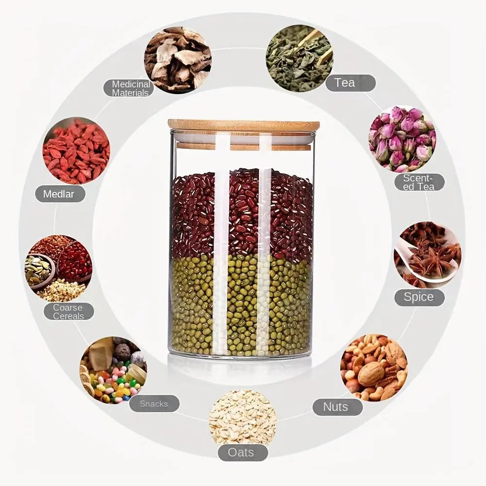 Glass Storage Jar with Wooden Lid, 1/2/3/4 Counts Clear Container, Food Storage Box for Spice, Tea, Coffee, Spice, Candy, Cookie, Glass Kitchen Canisters, Home Organization Containers