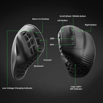 SOLAKAKA E9 Ergonomic Vertical MMO Gaming Mouse PAW3311 248000 DPI Tri-Mode Ergonomic Wireless with 10 Side Buttons PAW3311 RGB for PC Mac Ergonomic Budget Bluetooth Vertical Mouse Home Office Desk Accessory