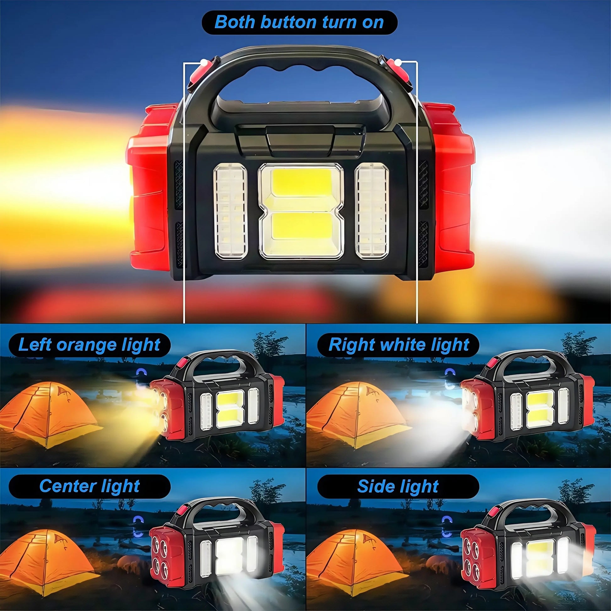 Portable Bright Solar Camping Flashlight - LED Torch with Power Bank, Long-Lasting Battery for Hiking, Outdoor Adventures Multifunctional Searchlight