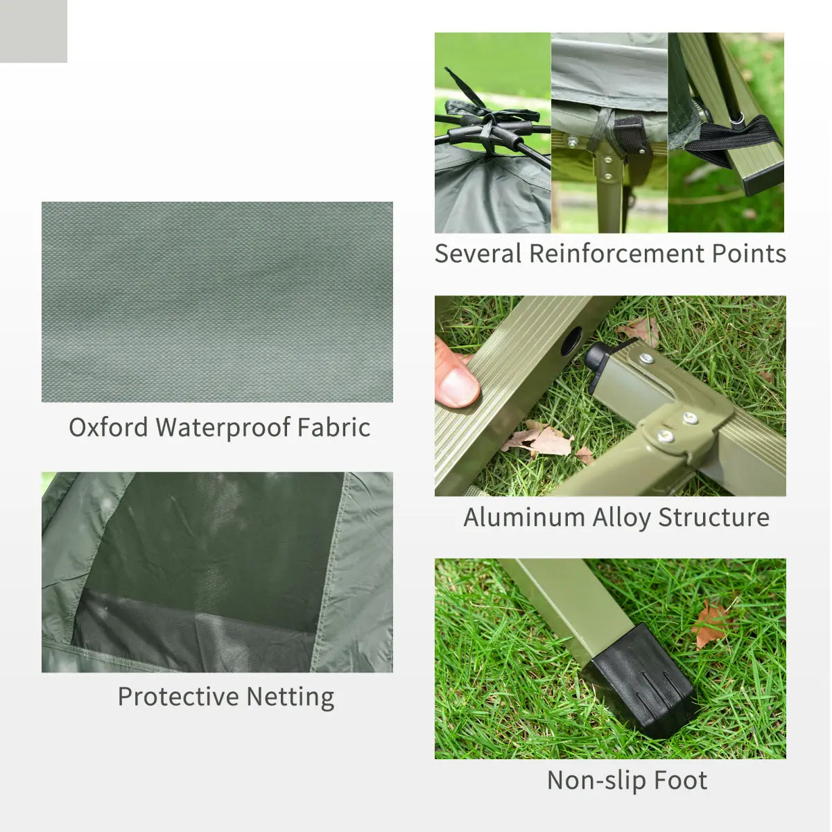 Outsunny Multifunctional Folding Camping Cots for Adults, Elevated Tent with Sleeping Bag, Thick Air Mattress Pad, Portable Single Sleeping Cot Camping Bed On-Site