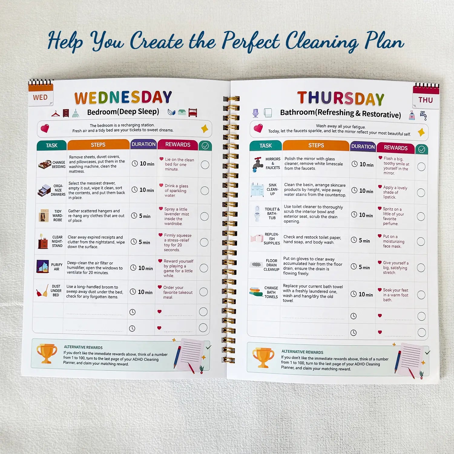 2026 ADHD Cleaning Planner & Declutter Workbook for Adults an Kids – Daily, Weekly, Monthly & Seasonal Cleaning Checklists with Reward System, Time Blocking, Habit Tracker & Home Organization Routine Beautiful Design