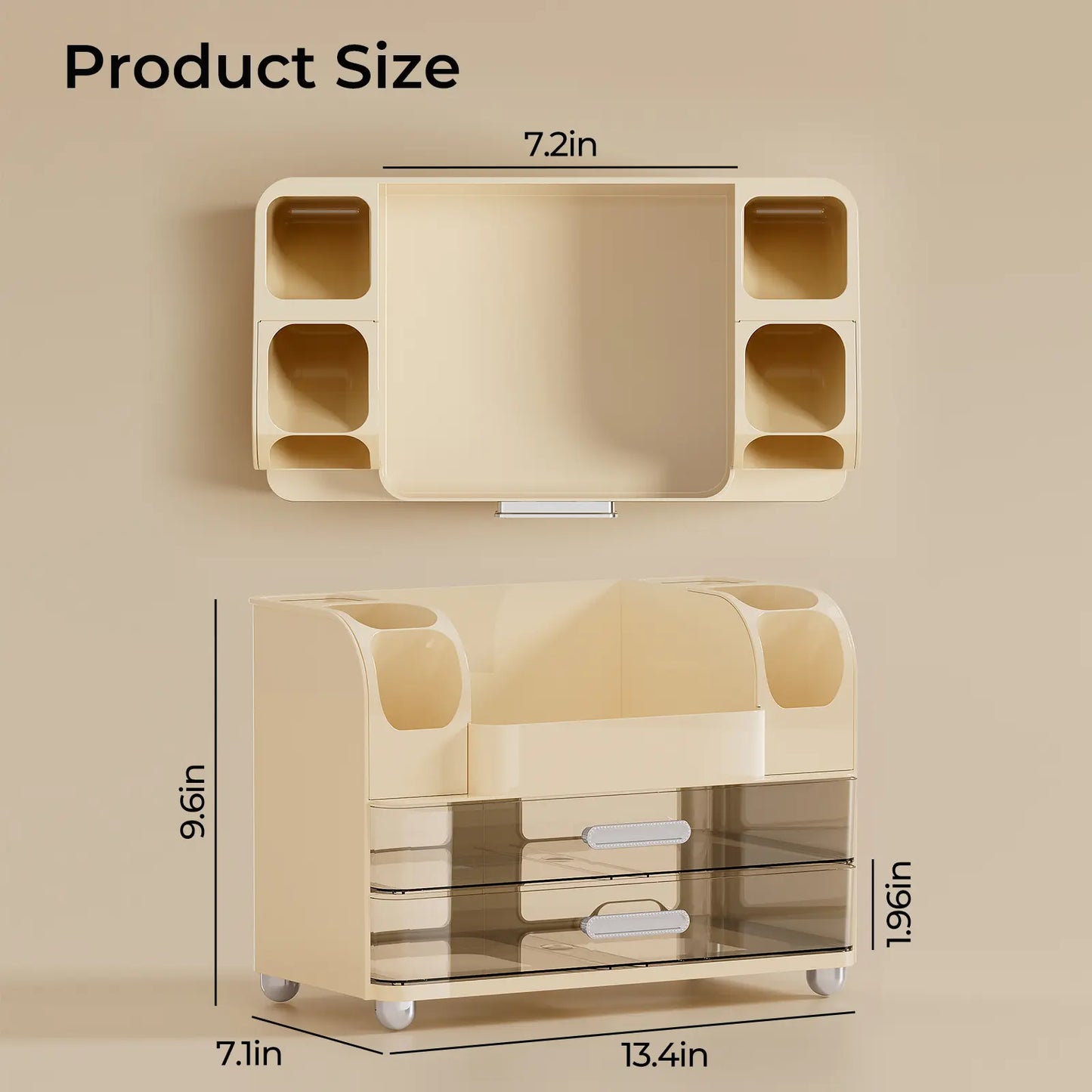 Makeup Organizer for Vanity with 2 Large Drawers, Cosmetic Display Case with Brush Holders, Easy to Storage for Bathroom Countertop Skincare, Desk Office Supplies