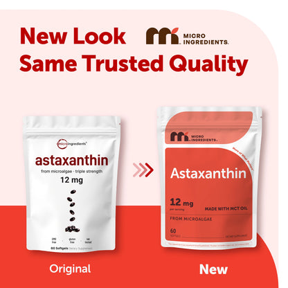Micro Ingredients Astaxanthin 12Mg | Natural Tanning, Fresh Microalgae Source, Easy to Swallow