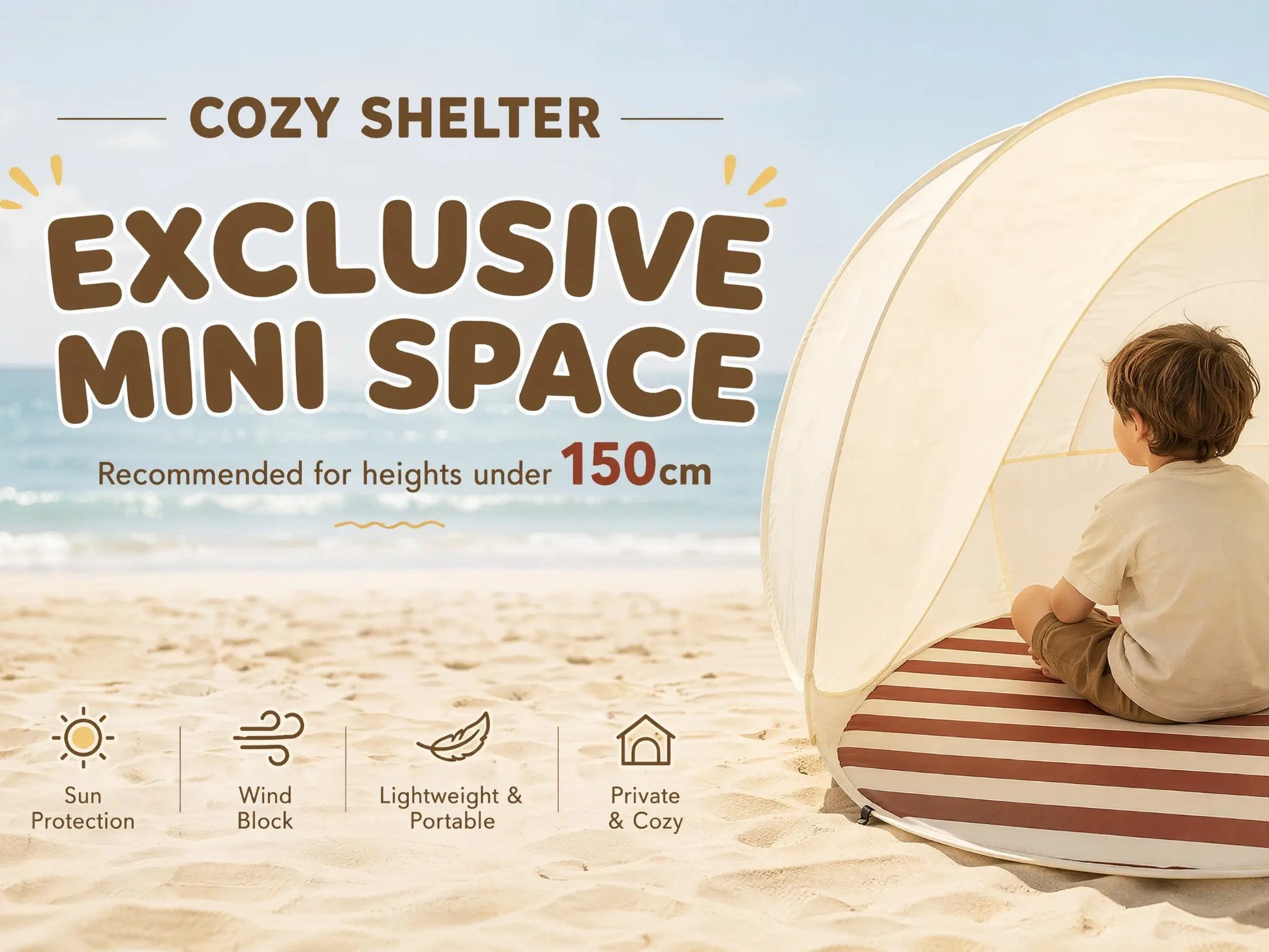 Compact Portable Beach Tent Sun Shelter – Small Lightweight Pop up Tent – Uv-Resistant Instant Setup for Camping, Backyard, Beach Picnics & Outdoor Travel – Essential Sun Shade Canopy