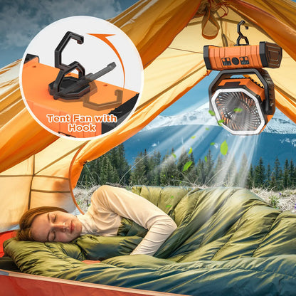 OGERY Rechargeable Camping Fan with LED Light, Portable Multi-Functional Fan with 360° Rotating Hook, Oscillating Emergency Camping Fan Cordless Rotatable Battery Powered Lightweight Summerwins