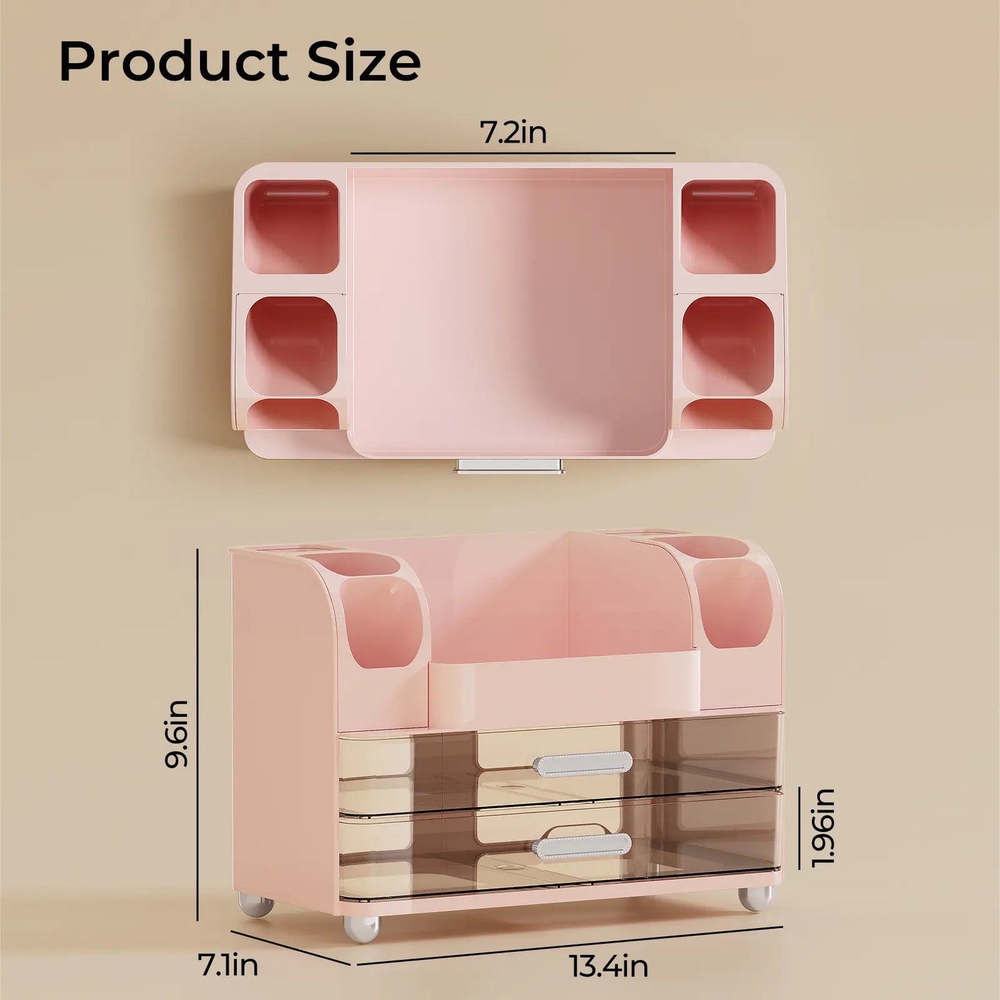 Makeup Organizer for Vanity with 2 Large Drawers, Cosmetic Display Case with Brush Holders, Easy to Storage for Bathroom Countertop Skincare, Desk Office Supplies