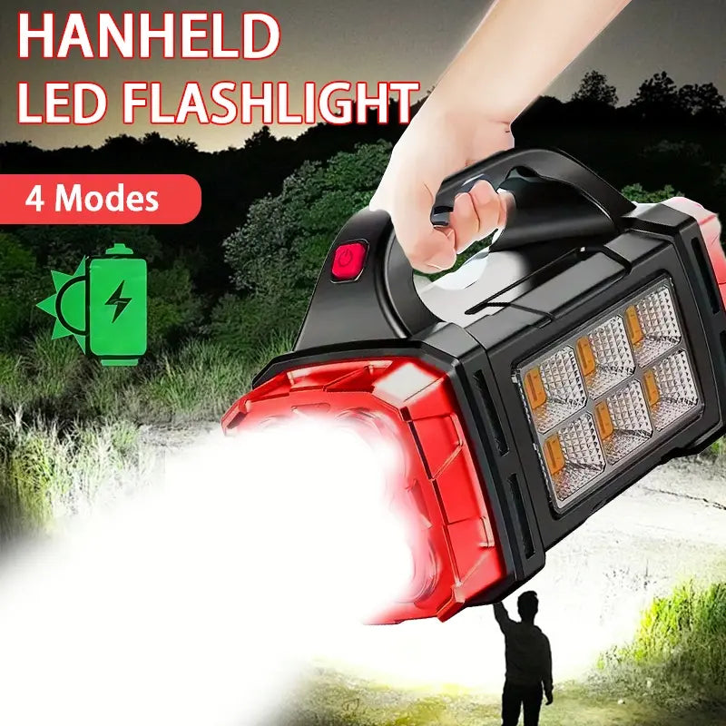 Portable Bright Solar Camping Flashlight - LED Torch with Power Bank, Long-Lasting Battery for Hiking, Outdoor Adventures Multifunctional Searchlight