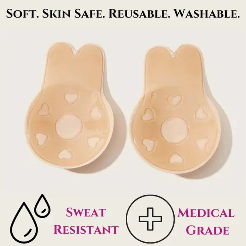 Divine Lift Kit - REUSABLE Sticky Bunny Bra with Boobtape and Reusable Silicone Nipple Covers - Breasts Coverage A-G Cup - Ultimate Breast Lift Set - Portable Travel Bag Womenswear Seamless Women Outfit Enhancer Invisible Push-Up Skin Waterproof