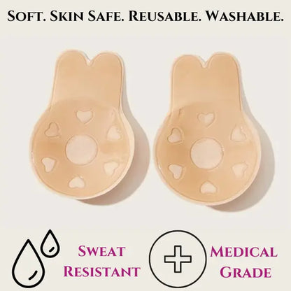 Divine Lift Kit - REUSABLE Sticky Bunny Bra with Boobtape and Reusable Silicone Nipple Covers - Breasts Coverage A-G Cup - Ultimate Breast Lift Set - Portable Travel Bag Womenswear Seamless Women Outfit Enhancer Invisible Push-Up Skin Waterproof