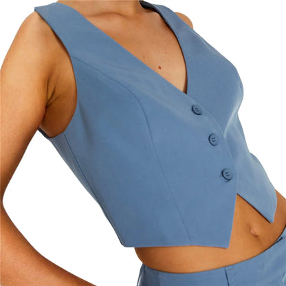 Waistcoat Vest Women Y2K Clothes Solid Color Slim Fit V Neck Sleeveless Button down Crop Tops Elegant Outwear Gilet