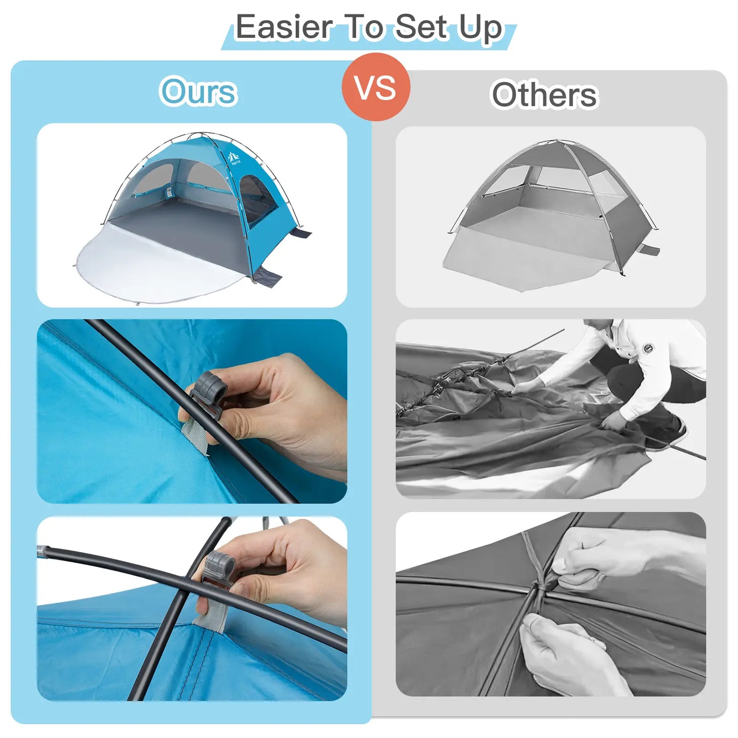 Night Cat Beach Tent - Windproof Portable Tent, 2-4 Person Camping Sun Shade Shelter with UPF 50+ UV Protection, 3 Mesh Windows, Breathable Panels, Extended Floor, Compact Pack, Roomy Fit, Easy Setup for Outdoor Summer Use