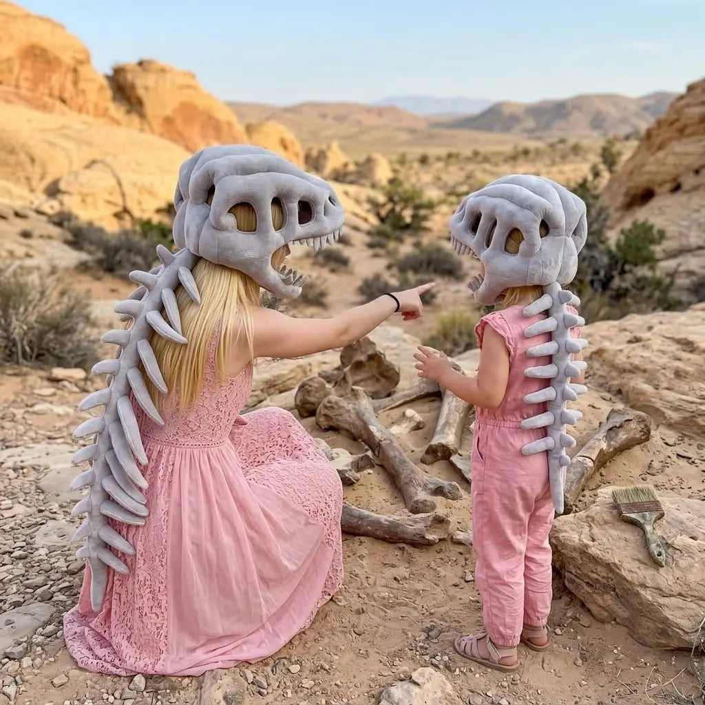 Dinosaur Skeleton Headband & Plush Cosplay Pillow – Halloween & Party Fun, Wearable Role-Playing Accessory, Photo Prop, Soft Decoration, Creative Gift for Kids, Families & Dino Fans