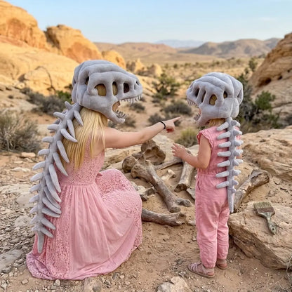 Dinosaur Skeleton Headband & Plush Cosplay Pillow – Halloween & Party Fun, Wearable Role-Playing Accessory, Photo Prop, Soft Decoration, Creative Gift for Kids, Families & Dino Fans