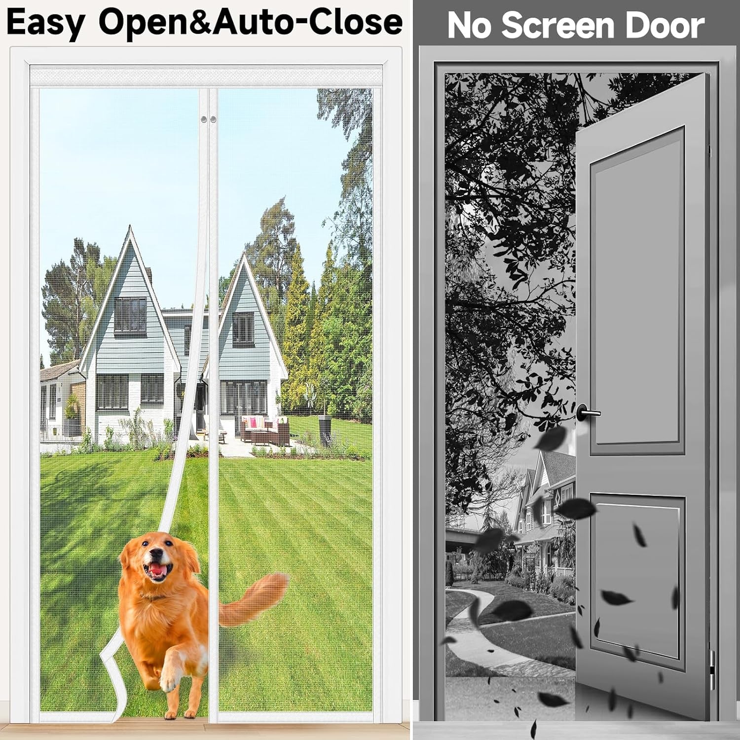 Upgraded Magnetic Screen Door, Heavy Duty Fiberglass Mesh, Quick Close Full Strip Magnets, Door Screen Magnetic Closure for Single Door Size 36 X 80 Inch, Screen Door Size 39 X 82 Inch White