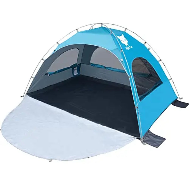Night Cat Beach Tent - Windproof Portable Tent, 2-4 Person Camping Sun Shade Shelter with UPF 50+ UV Protection, 3 Mesh Windows, Breathable Panels, Extended Floor, Compact Pack, Roomy Fit, Easy Setup for Outdoor Summer Use