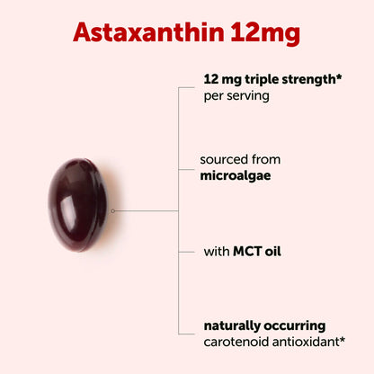 Micro Ingredients Astaxanthin 12Mg | Natural Tanning, Fresh Microalgae Source, Easy to Swallow