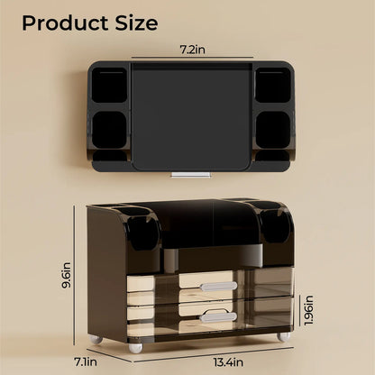 Makeup Organizer for Vanity with 2 Large Drawers, Cosmetic Display Case with Brush Holders, Easy to Storage for Bathroom Countertop Skincare, Desk Office Supplies