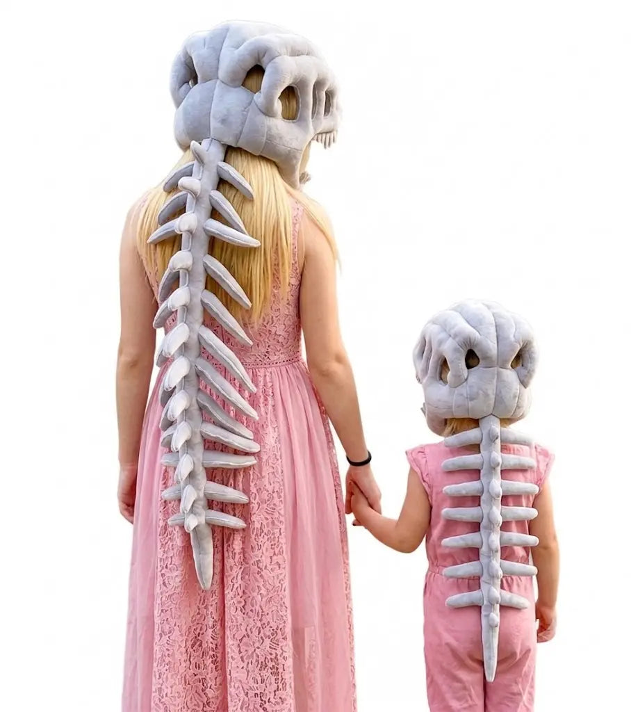 Dinosaur Skeleton Headband & Plush Cosplay Pillow – Halloween & Party Fun, Wearable Role-Playing Accessory, Photo Prop, Soft Decoration, Creative Gift for Kids, Families & Dino Fans