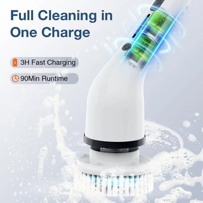 Electric Spin Scrubber Cordless Shower Cleaner with 8 Replaceable Brush Heads,3-Length Extendable Handle,Dual Speed,Ipx7 Waterproof LED Display for Bathroom,Kitchen,Tub,Tile,Car & More,2026 Upgraded Spin Scrubber Brush for Mother’S Day Gift