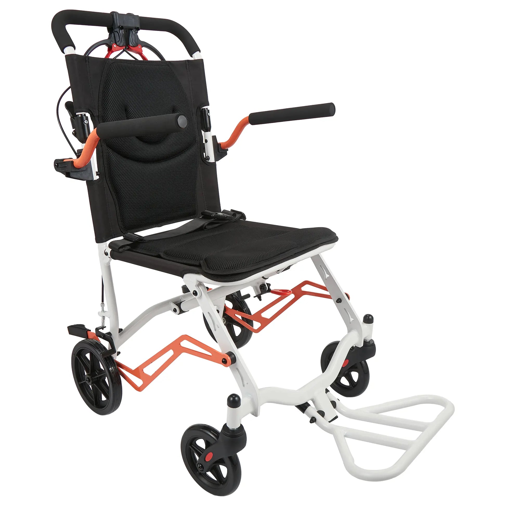 Lightweight Folding Transport Wheelchair for Adults & Seniors – 18 Lbs Aluminum Frame – Removable Turn over Armrests – Swing-Away Footrests – Locking Handbrake – 220 Lbs Capacity – Easy Fold & Carry – Ideal for Travel & Indoors