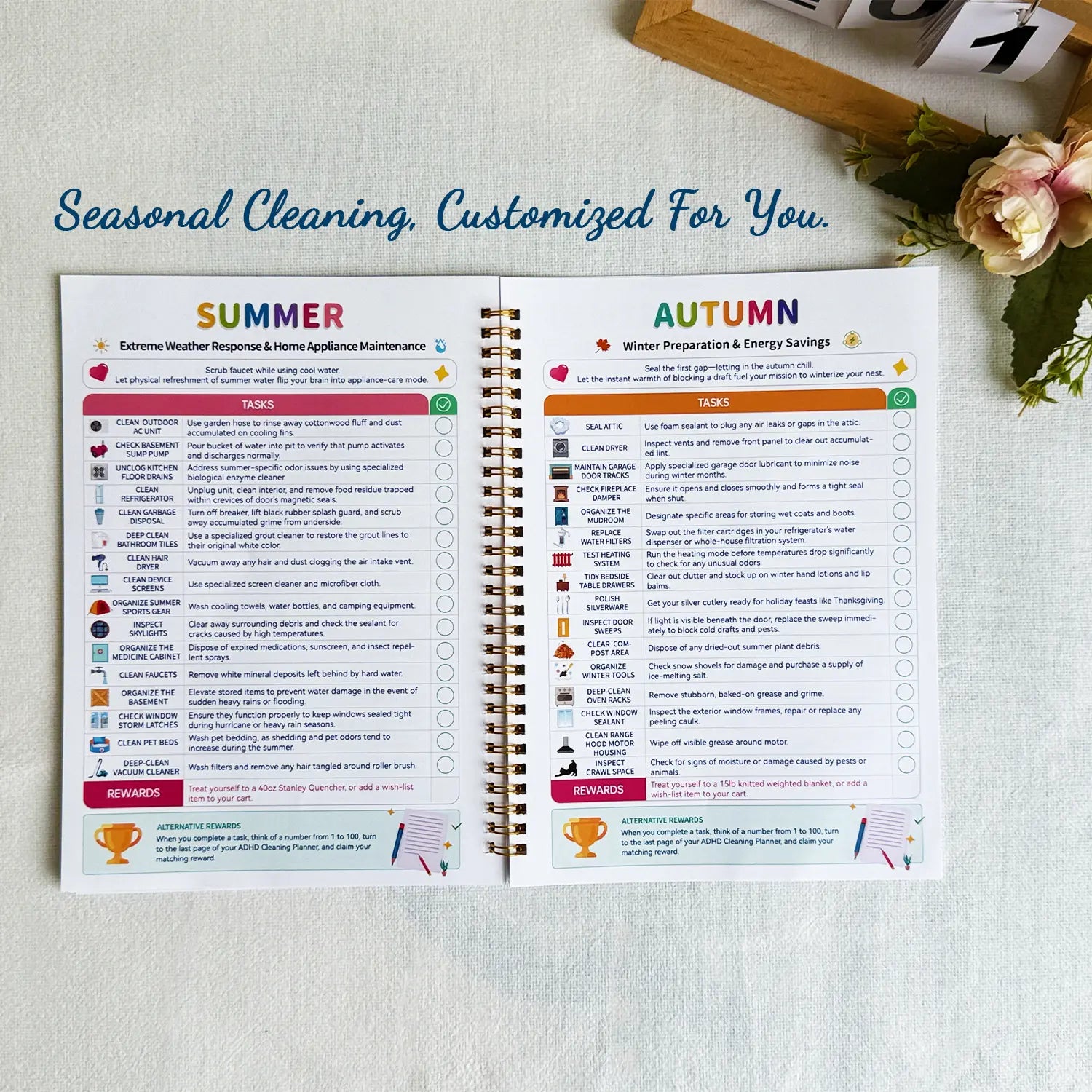 2026 ADHD Cleaning Planner & Declutter Workbook for Adults an Kids – Daily, Weekly, Monthly & Seasonal Cleaning Checklists with Reward System, Time Blocking, Habit Tracker & Home Organization Routine Beautiful Design