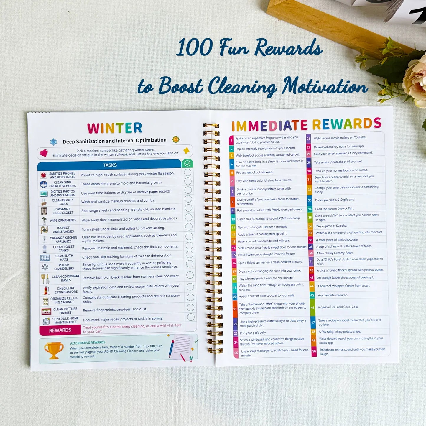2026 ADHD Cleaning Planner & Declutter Workbook for Adults an Kids – Daily, Weekly, Monthly & Seasonal Cleaning Checklists with Reward System, Time Blocking, Habit Tracker & Home Organization Routine Beautiful Design
