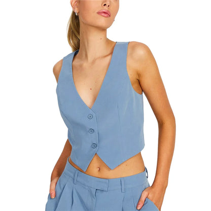 Waistcoat Vest Women Y2K Clothes Solid Color Slim Fit V Neck Sleeveless Button down Crop Tops Elegant Outwear Gilet