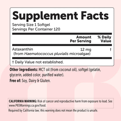 Micro Ingredients Astaxanthin 12Mg | Natural Tanning, Fresh Microalgae Source, Easy to Swallow