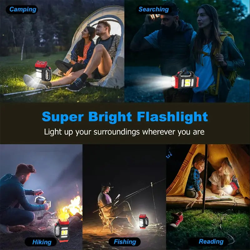 Portable Bright Solar Camping Flashlight - LED Torch with Power Bank, Long-Lasting Battery for Hiking, Outdoor Adventures Multifunctional Searchlight