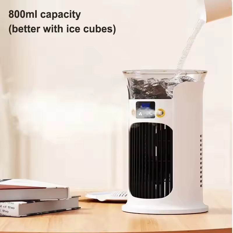 USB Portable Water-Cooled Multifunctional Air Conditioner Fan Mute Summer Cool for Office & Car Plastic Battery-Powered