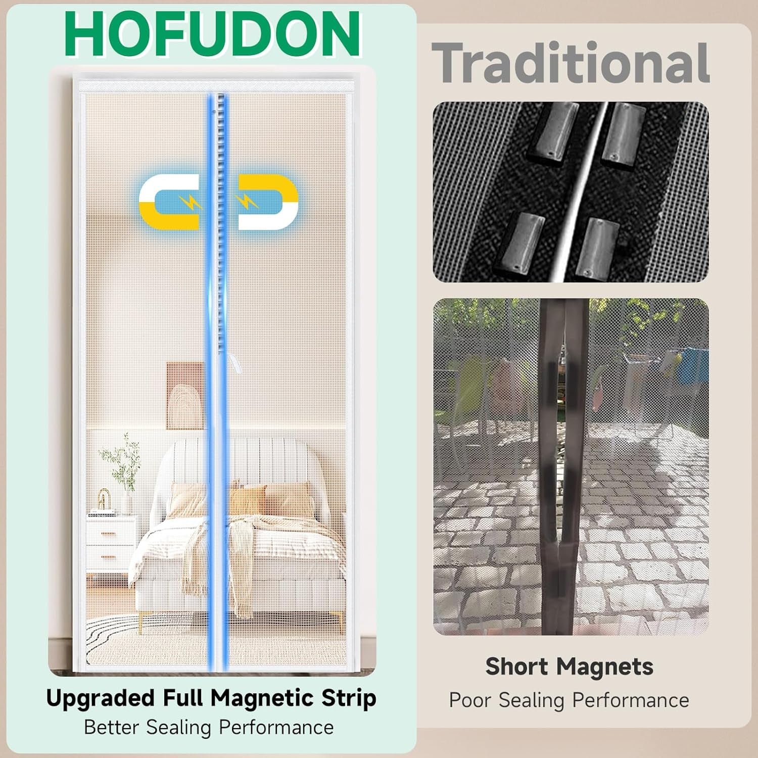 Upgraded Magnetic Screen Door, Heavy Duty Fiberglass Mesh, Quick Close Full Strip Magnets, Door Screen Magnetic Closure for Single Door Size 36 X 80 Inch, Screen Door Size 39 X 82 Inch White