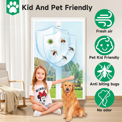 Upgraded Magnetic Screen Door, Heavy Duty Fiberglass Mesh, Quick Close Full Strip Magnets, Door Screen Magnetic Closure for Single Door Size 36 X 80 Inch, Screen Door Size 39 X 82 Inch White
