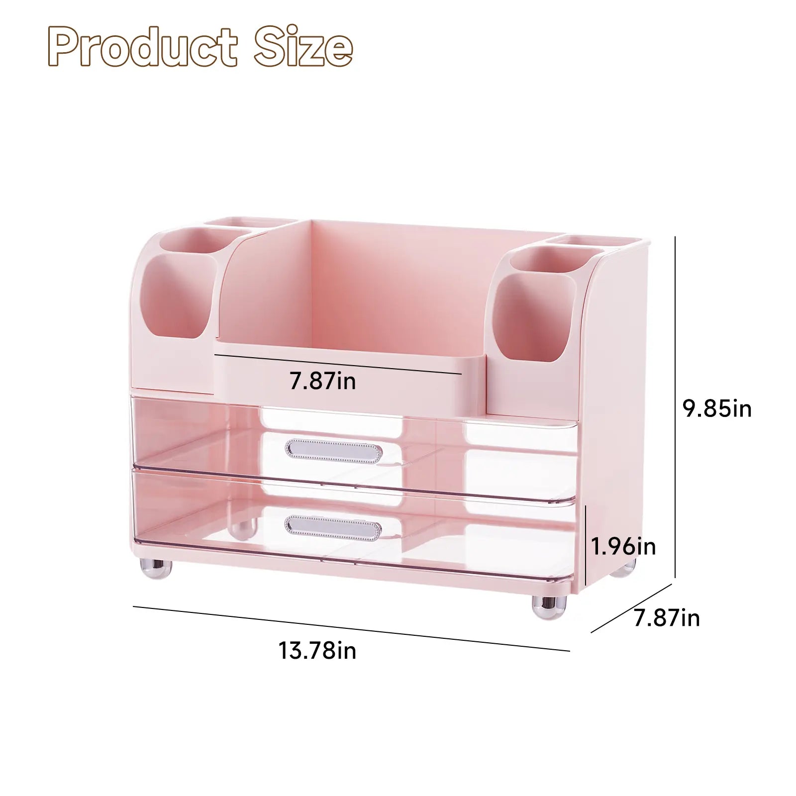 Makeup Organizer for Vanity with 2 Large Drawers, Cosmetic Display Case with Brush Holders, Easy to Storage for Bathroom Countertop Skincare, Desk Office Supplies