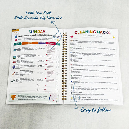 2026 ADHD Cleaning Planner & Declutter Workbook for Adults an Kids – Daily, Weekly, Monthly & Seasonal Cleaning Checklists with Reward System, Time Blocking, Habit Tracker & Home Organization Routine Beautiful Design