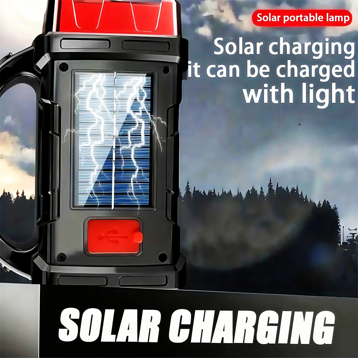 Portable Bright Solar Camping Flashlight - LED Torch with Power Bank, Long-Lasting Battery for Hiking, Outdoor Adventures Multifunctional Searchlight