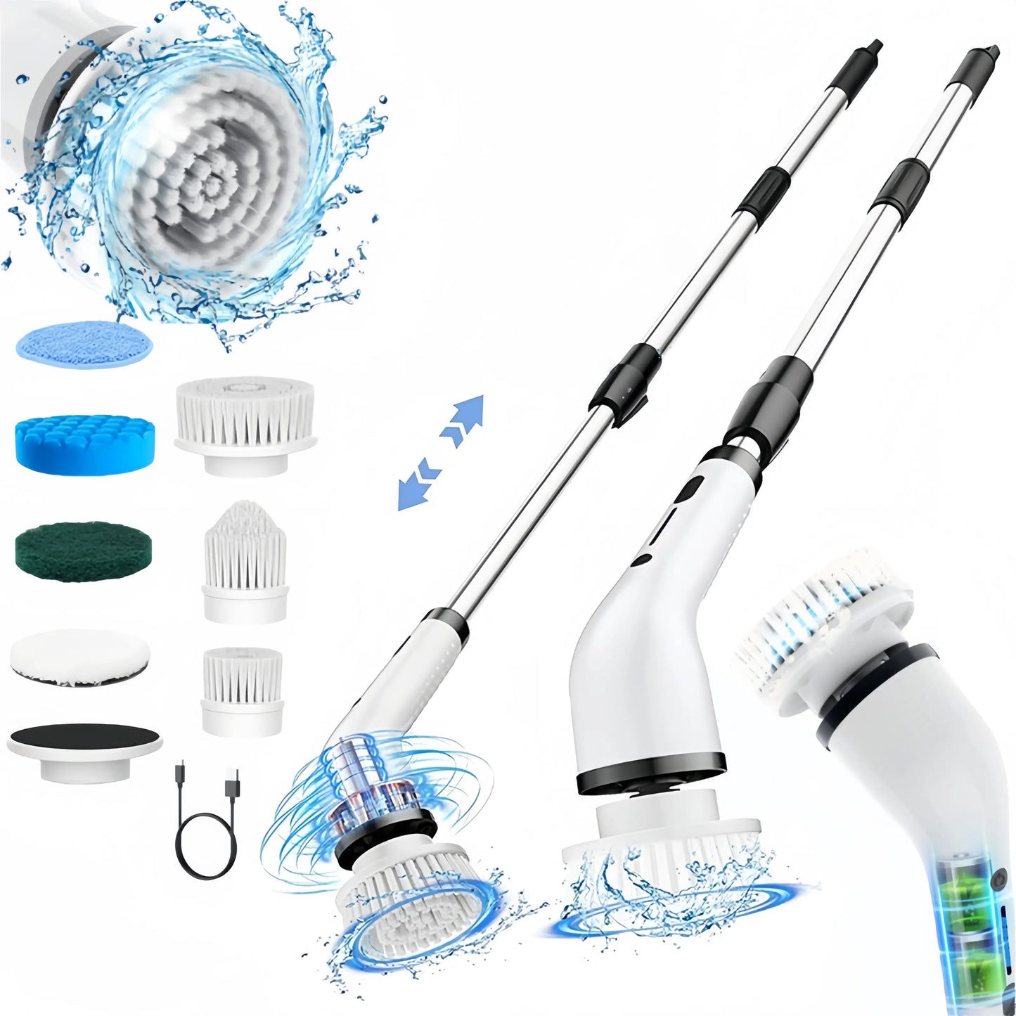 Electric Spin Scrubber Cordless Shower Cleaner with 8 Replaceable Brush Heads,3-Length Extendable Handle,Dual Speed,Ipx7 Waterproof LED Display for Bathroom,Kitchen,Tub,Tile,Car & More,2026 Upgraded Spin Scrubber Brush for Mother’S Day Gift
