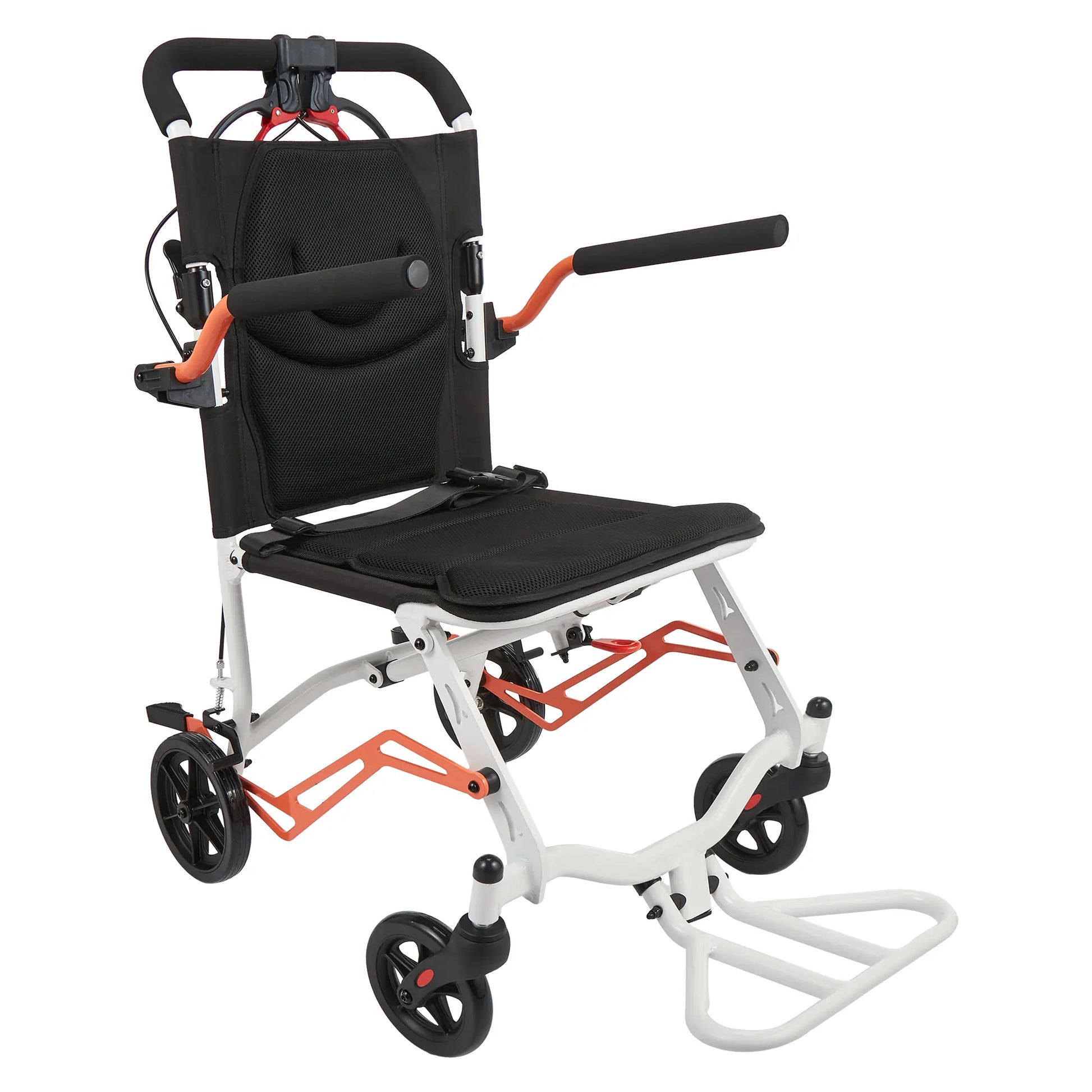 Lightweight Folding Transport Wheelchair for Adults & Seniors – 18 Lbs Aluminum Frame – Removable Turn over Armrests – Swing-Away Footrests – Locking Handbrake – 220 Lbs Capacity – Easy Fold & Carry – Ideal for Travel & Indoors